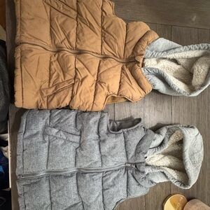 Tan and Gray Hooded Vests